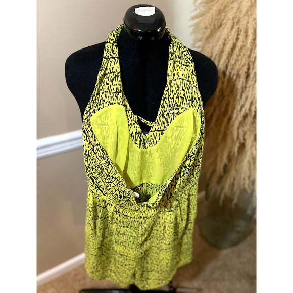 BCBG Chartreuse Neon Green Yellow Halter Halter Romper Size 6 - Picture 3 of 4